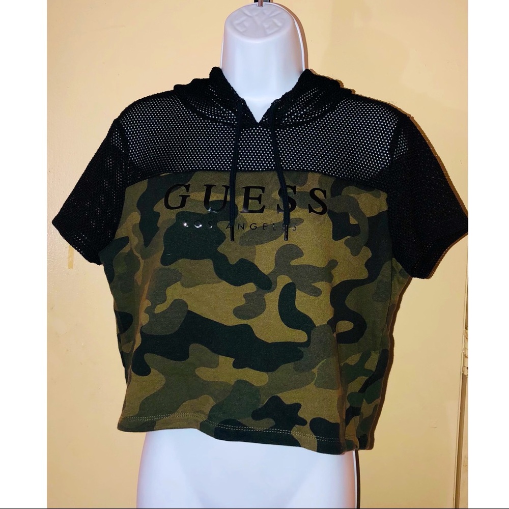 GUESS Army Print Net Crop Top